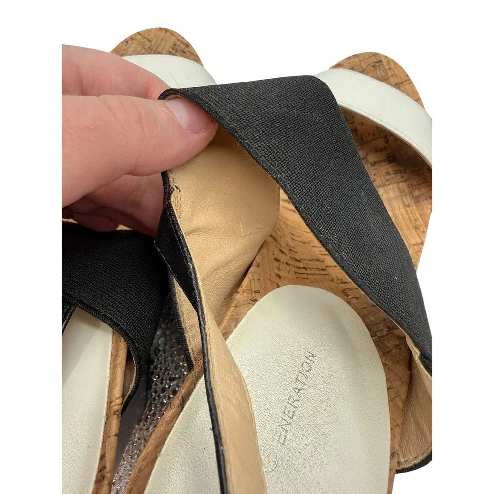 BCBGeneration Heels Women's 7.5B Black Cream Strappy Sandals‎ Cork Platform